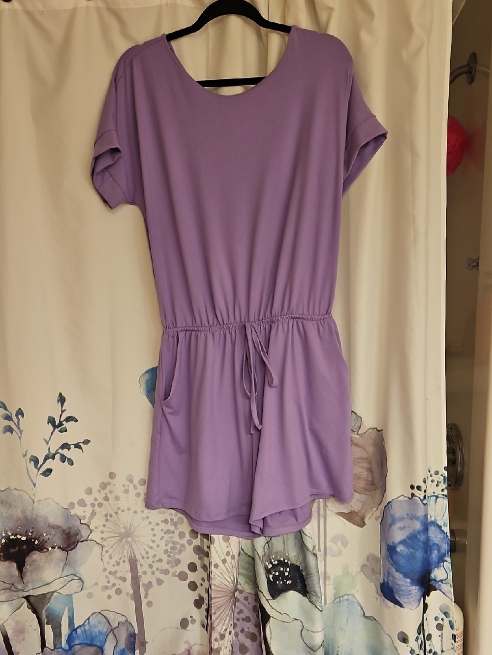 Lavender Short-Sleeve Drawstring Romper